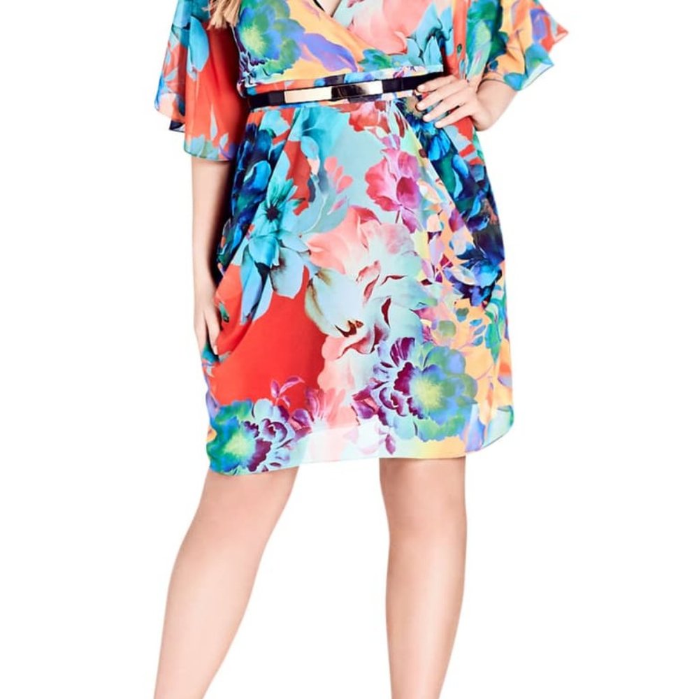NWT City Chic Summer Faux Wrap Chiffon Dress - Picture 4 of 12